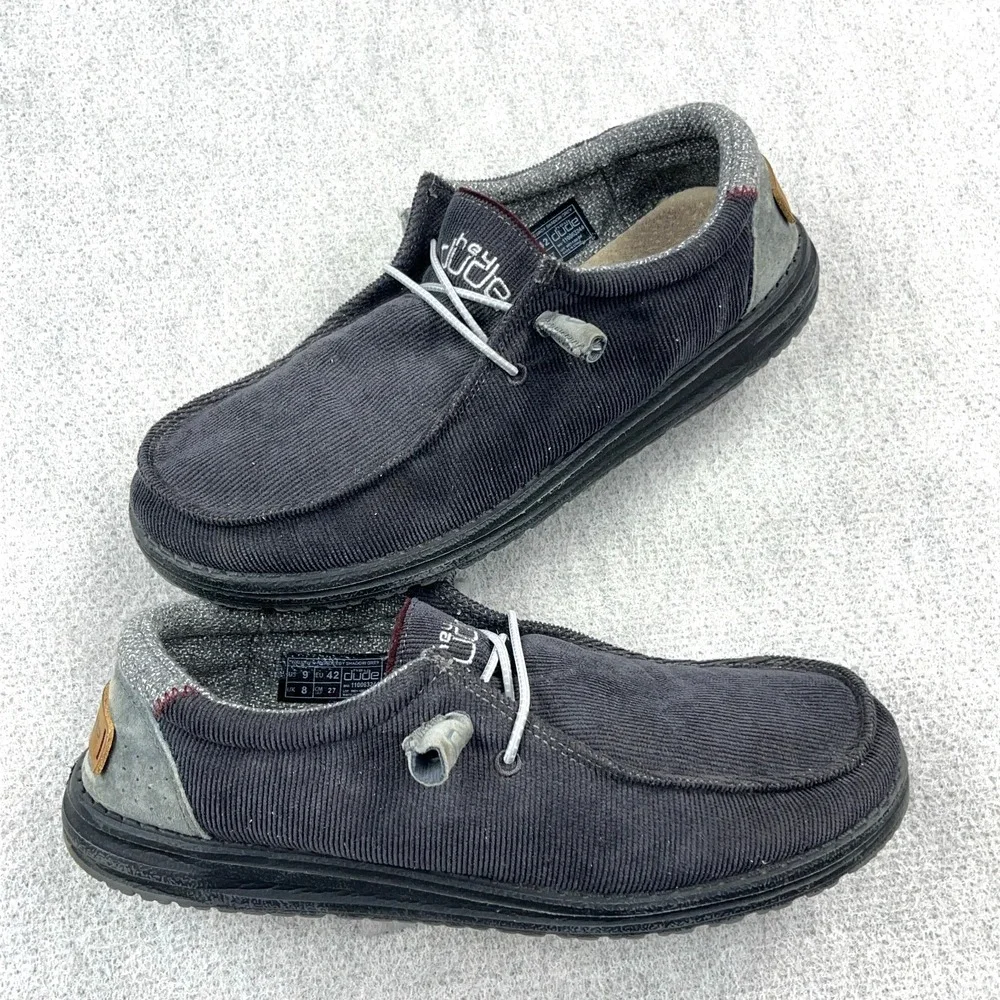 Hey Dude Wally Corduroy Shadow Gray Mens Size 9 Slip On Casual Comfort Shoes